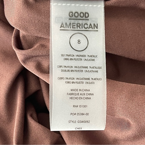 Good American Bodysuit Brown Gold Metallic Sleeveless Spaghetti Straps Size 8 - Picture 6 of 7